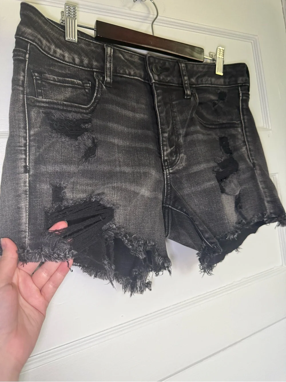 American Eagle Next Level Stretch Distressed High Rise Denim Shortie Shorts 12
